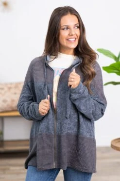 Graphite Washed Colorblock Full Zip Hoodie