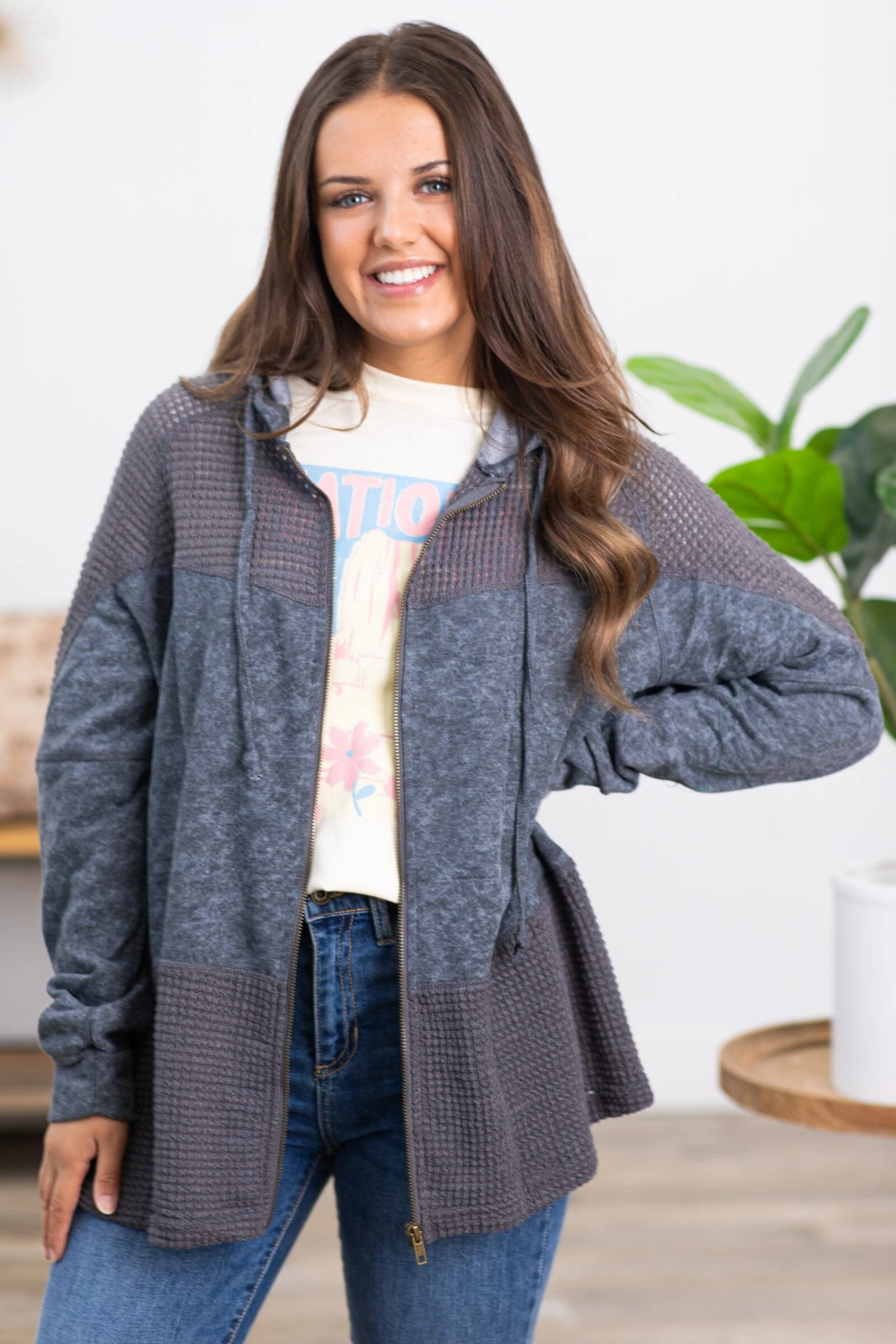 Graphite Washed Colorblock Full Zip Hoodie - Image 2