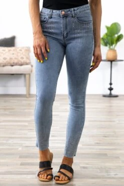 Light Wash Rhinestone Detail Skinny Jeans
