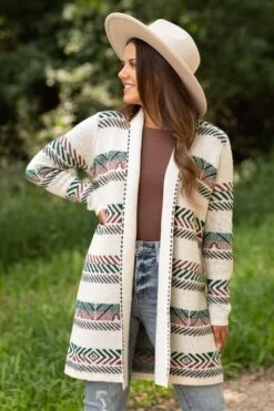 STACCATO Ivory And Rust Aztec Stripe Cardigan