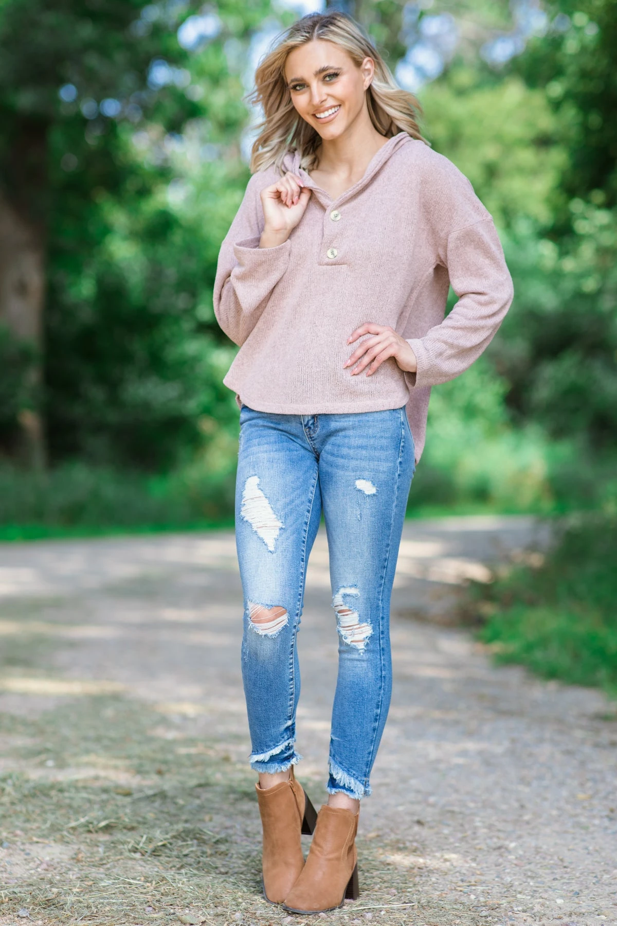 Blush V-Neck Hooded Top - Image 2