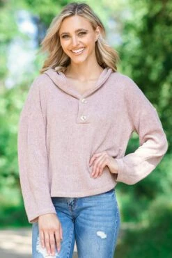 Blush V-Neck Hooded Top
