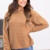 Camel Melange Hacci Knit Hooded Top