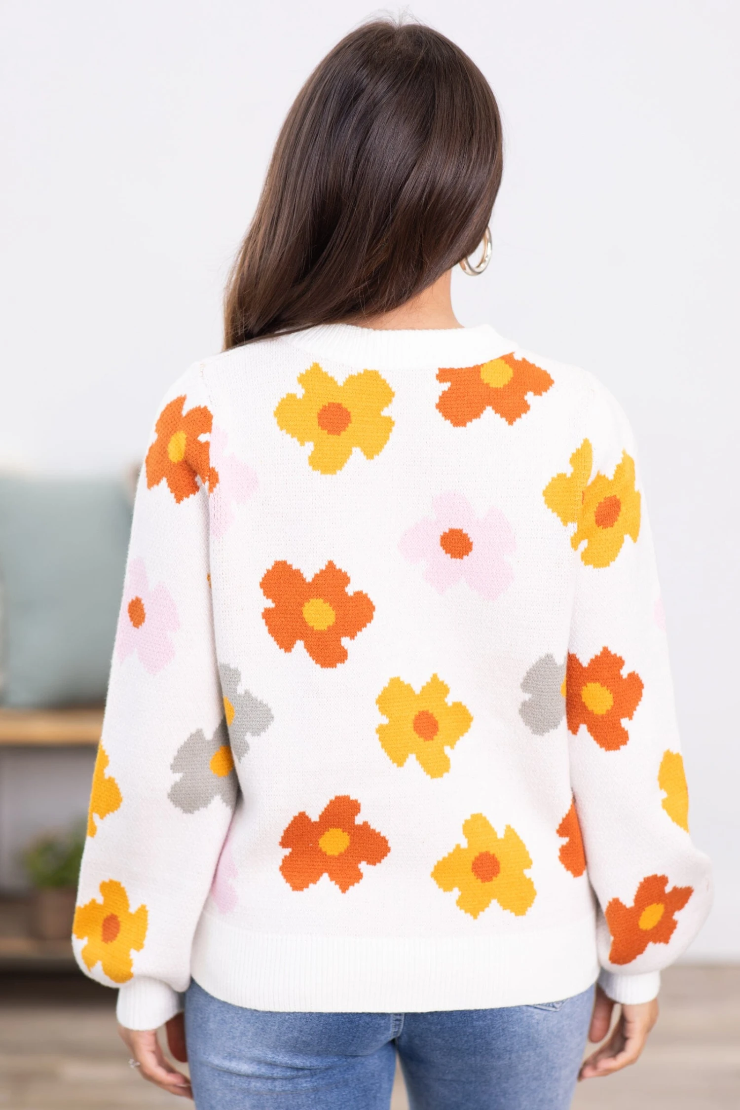 Off White Multicolor Intarisa Flowers Sweater - Image 4