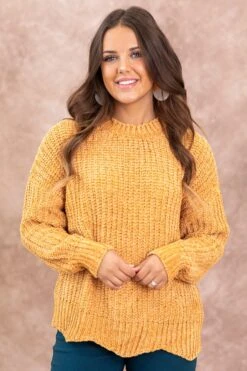 Copper Ribbed Sweater With Scallop Trim