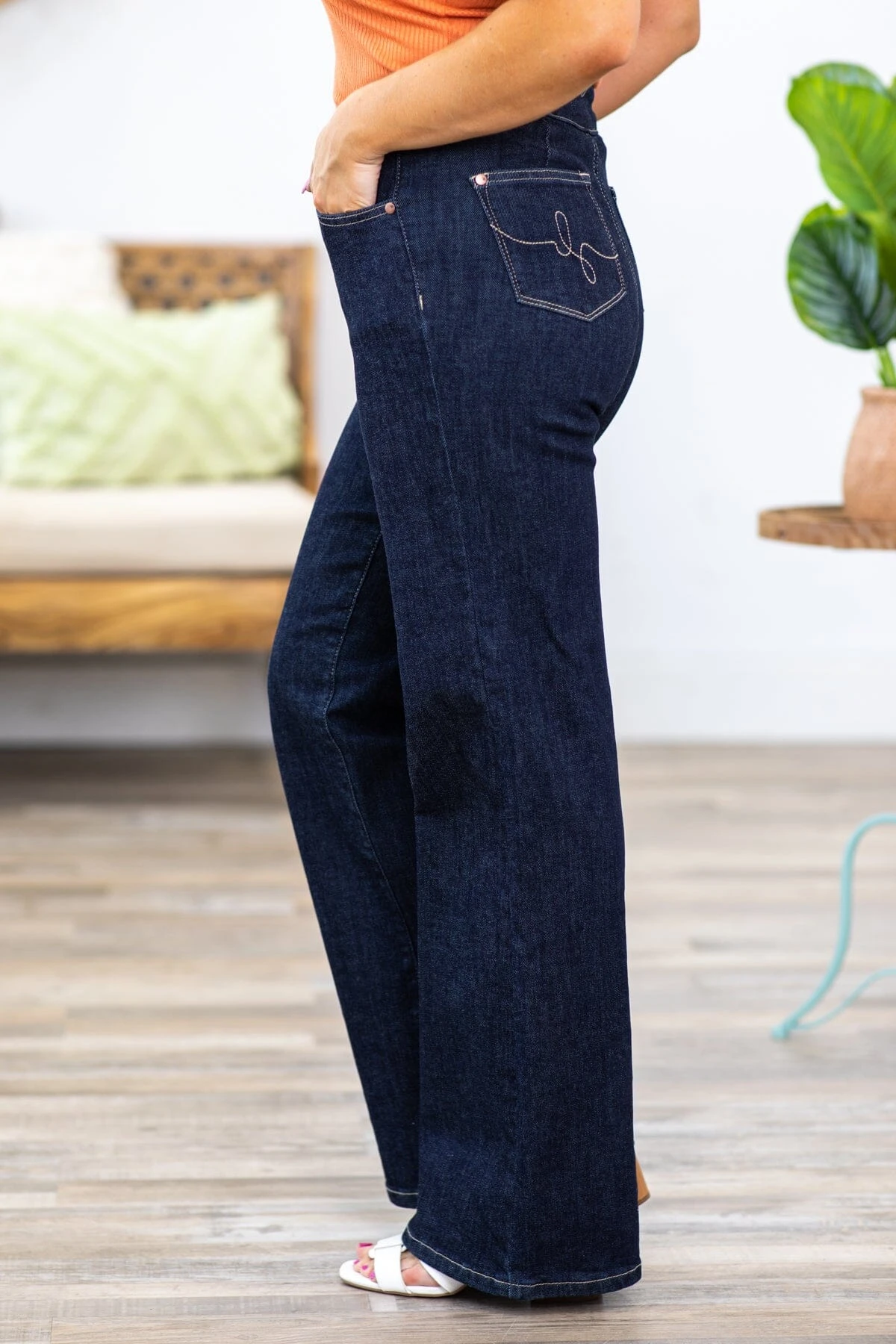 Judy Blue Dark Washed Wide Leg Jeans - Image 4