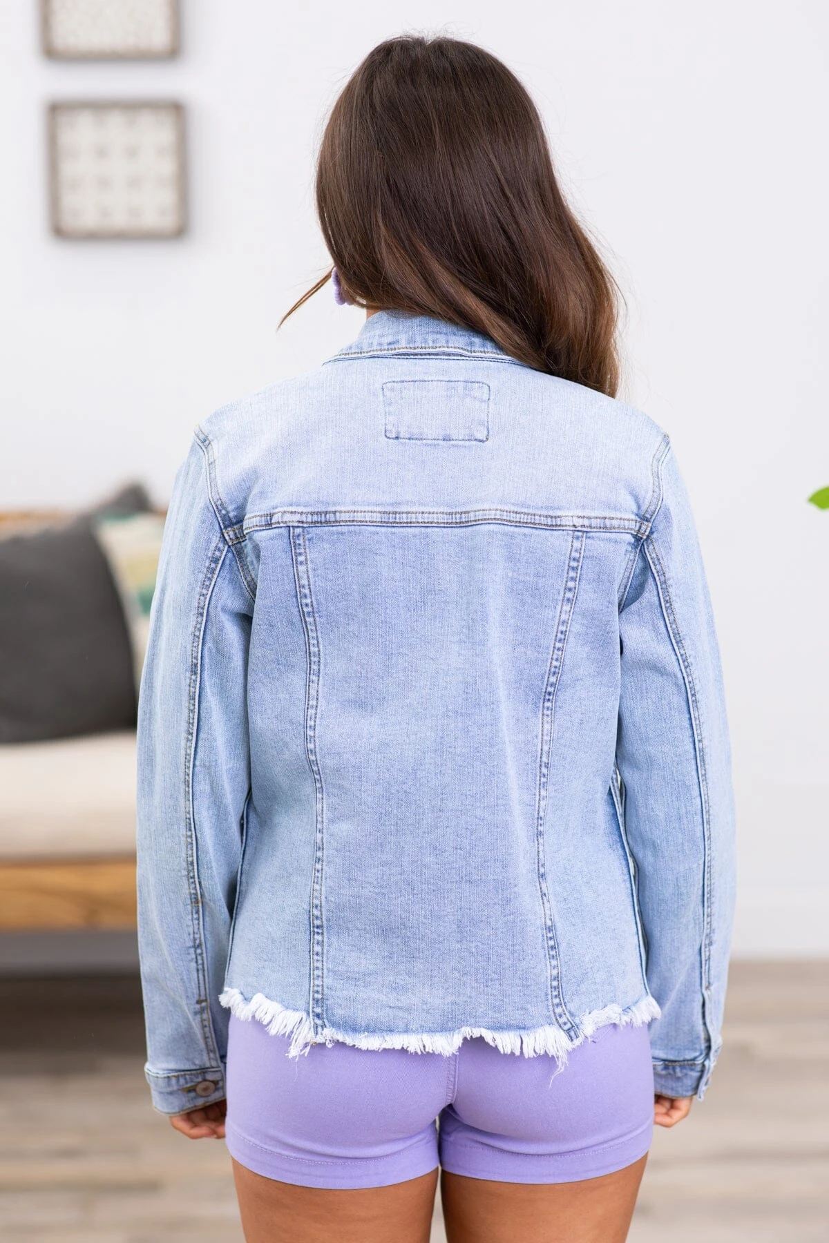 KanCan Light Wash Fray Hem Denim Jacket - Image 3