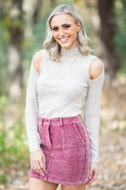 Oatmeal Lightweight Sweater With Cutouts