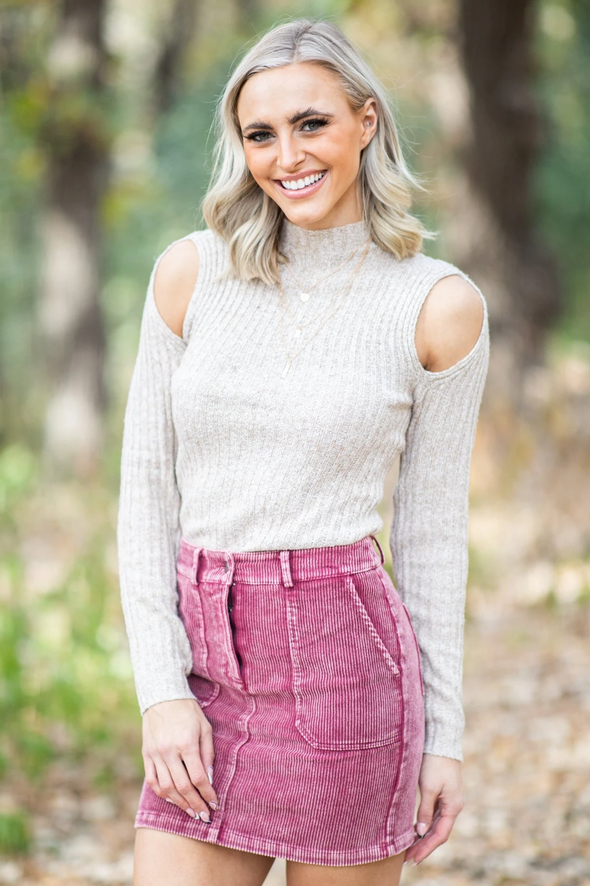 Oatmeal Lightweight Sweater With Cutouts