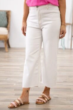 Cream High Rise Cropped Wide Leg Jeans