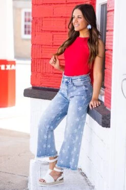 Judy Blue Fray Hem Star Print Jeans