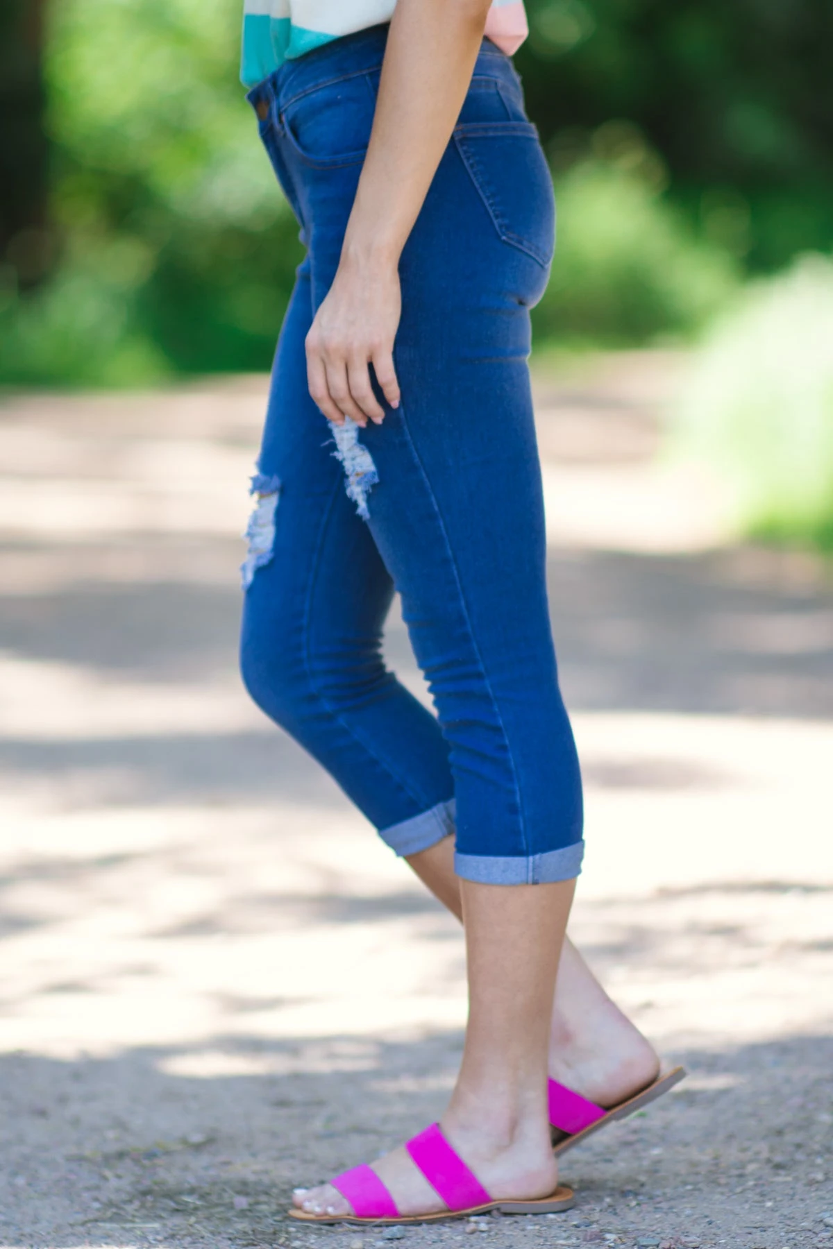 Medium Wash Distressed Capris - Image 3