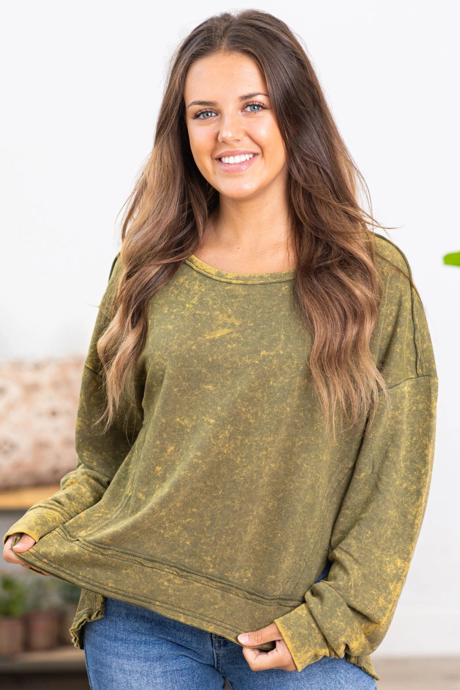 Olive Mineral Washed Sweatshirt