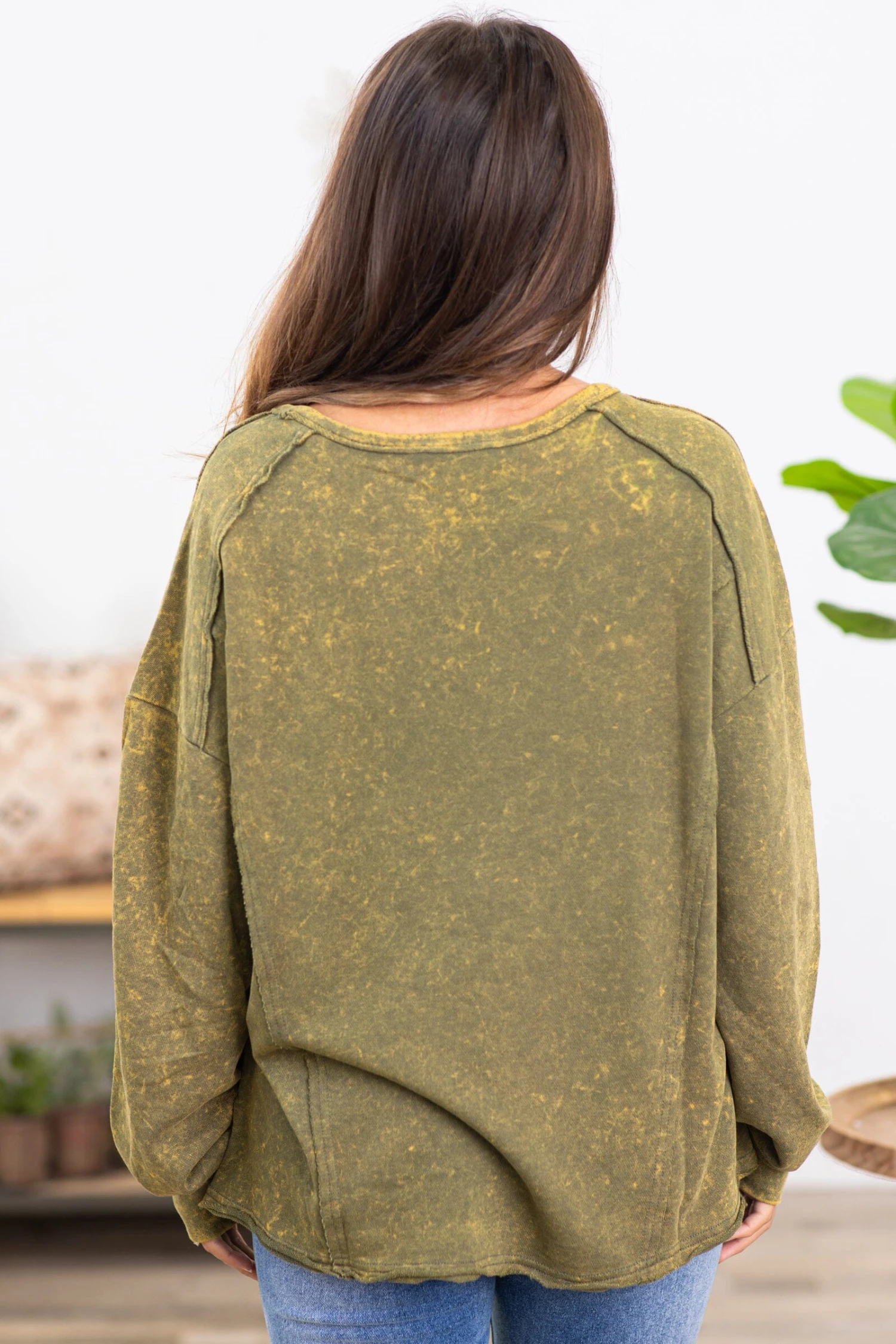 Olive Mineral Washed Sweatshirt - Image 4