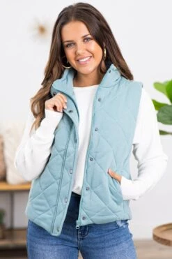 Be Cool Light Teal Diamond Quilted Vest