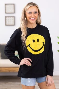 Black And Yellow Smiley Graphic Sweatshirt
