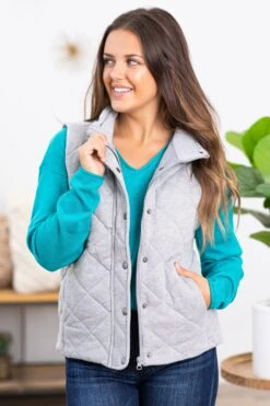 Be Cool Heather Grey Diamond Quilted Vest