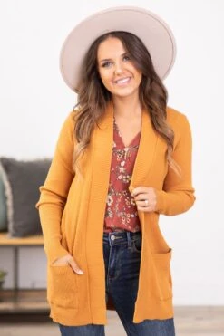 STACCATO Cinnamon Ribbed Trim Cardigan With Pockets