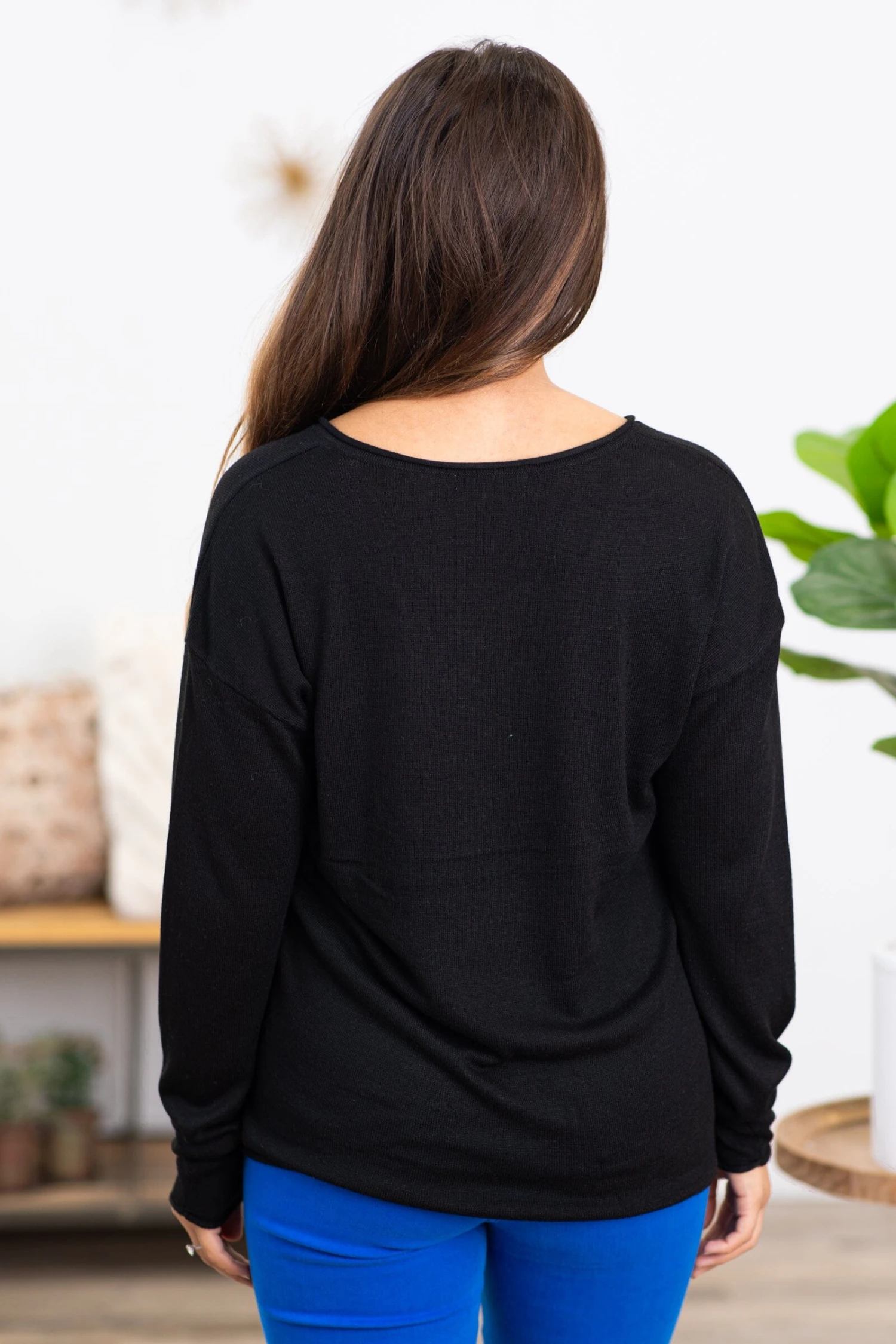 STACCATO Black V-Neck Raw Edge Sweater - Image 4