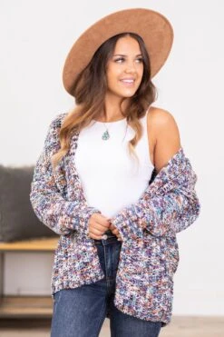 STACCATO Purple Multicolor Melange Textured Cardigan