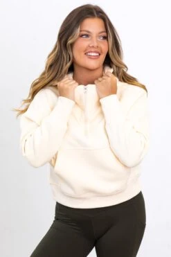 Cream 1/2 Zip Fleece Hoodie Dupe