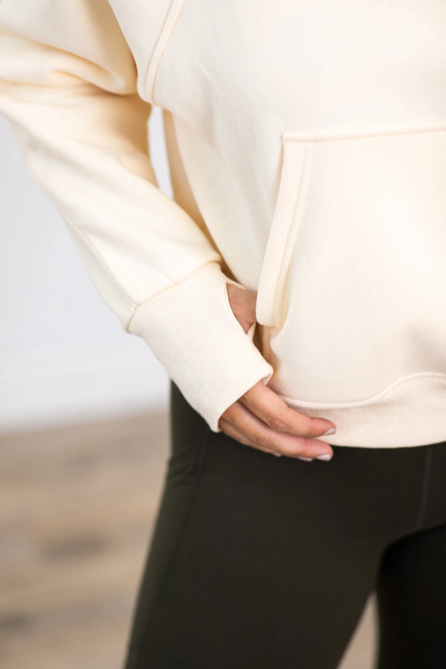 Cream 1/2 Zip Fleece Hoodie Dupe - Image 4