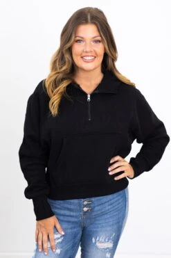 Black 1/2 Zip Fleece Hoodie Dupe