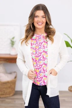 STACCATO Ivory Sweater Cardigan With Pockets