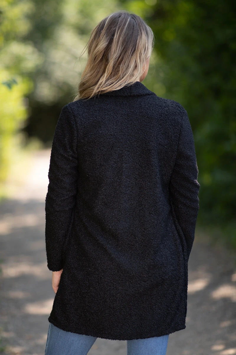 Black Sherpa Waterfall Collar Cardigan - Image 4