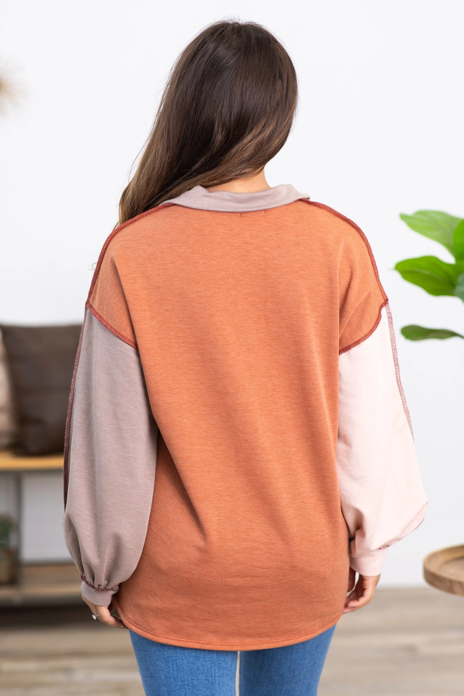 Rust Colorblock 1/4 Zip Pullover - Image 3