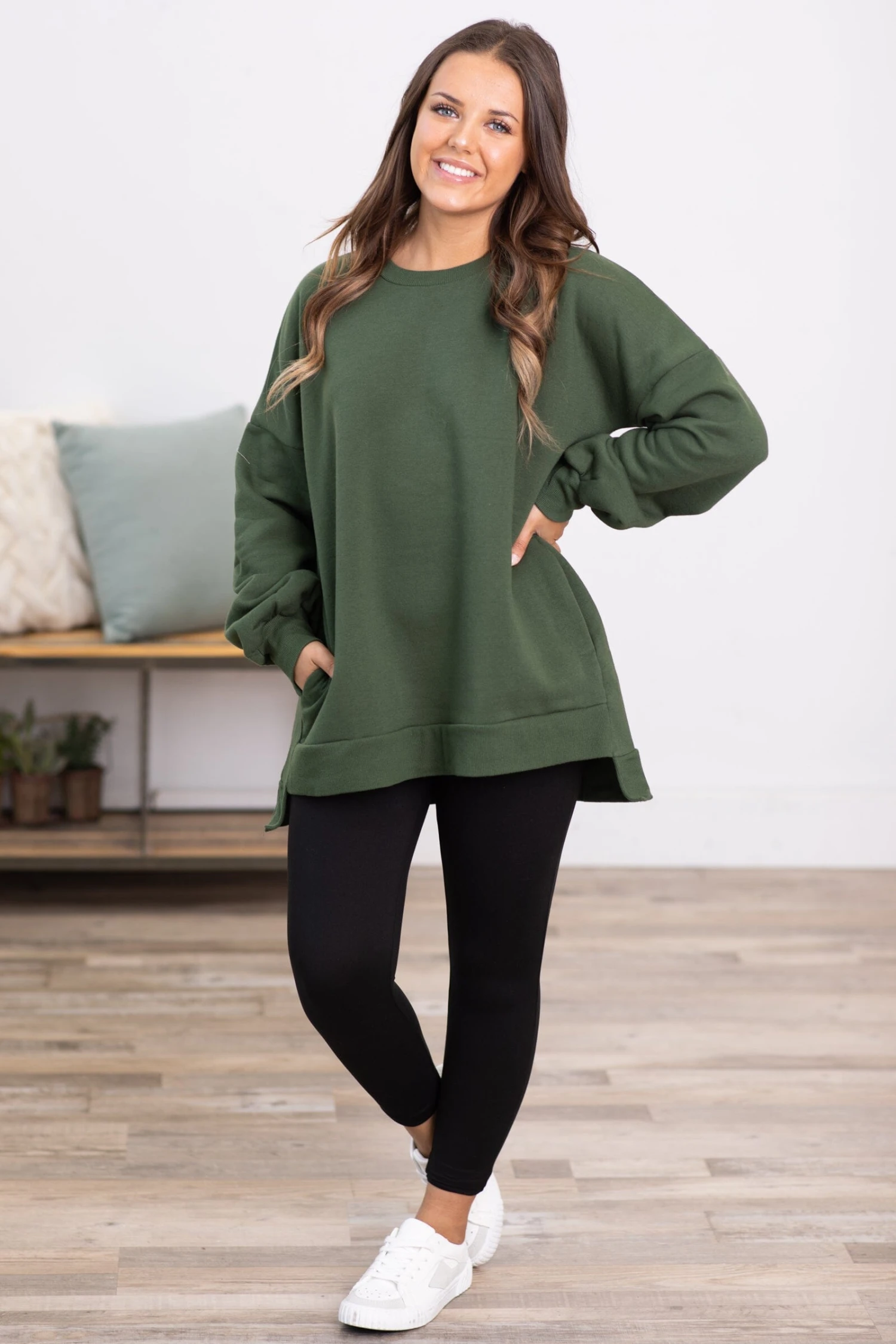 Olive Hi Low Hem Sweatshirt - Image 3