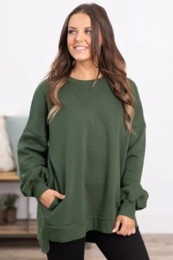 Olive Hi Low Hem Sweatshirt