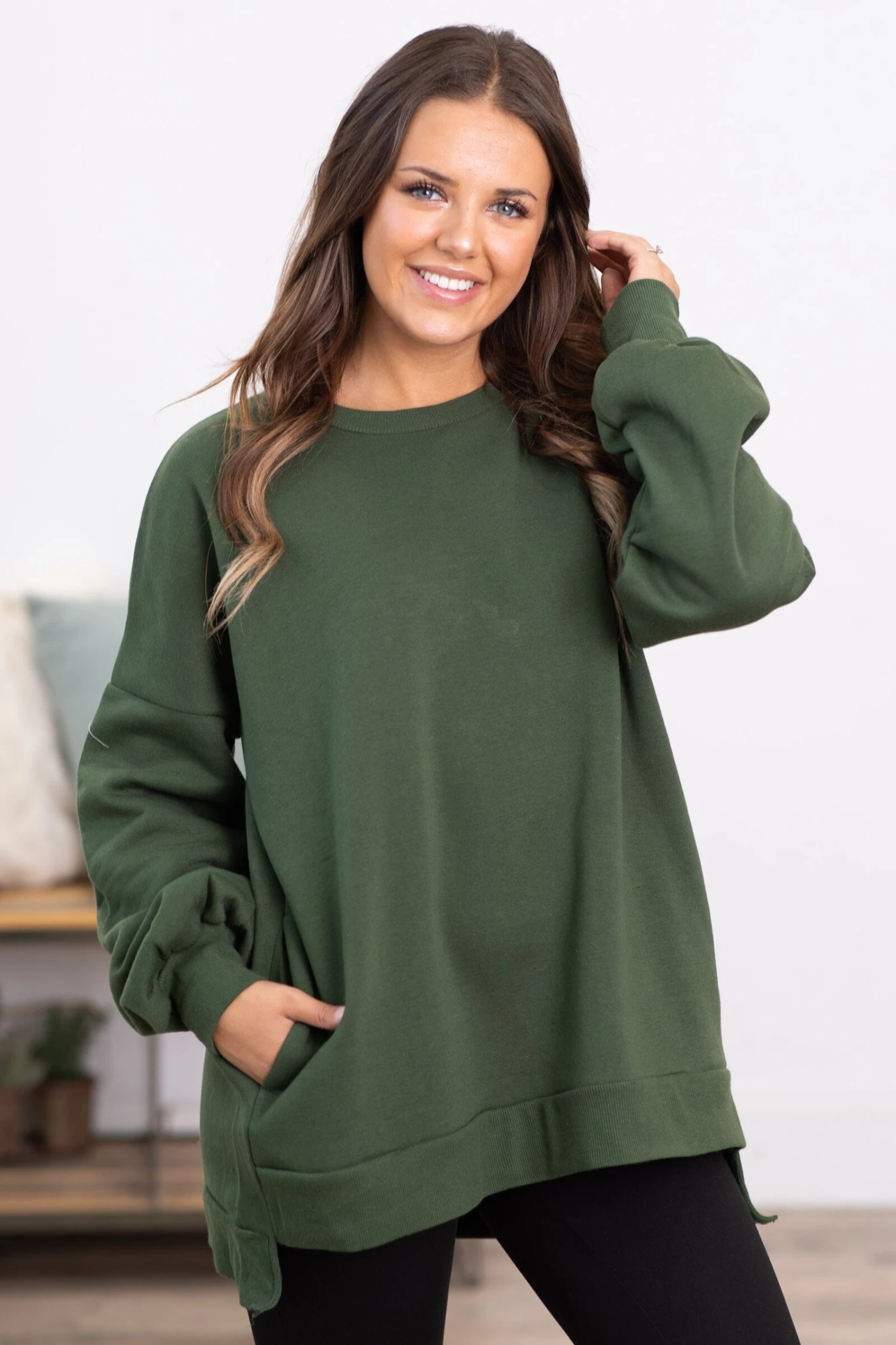 Olive Hi Low Hem Sweatshirt - Image 2