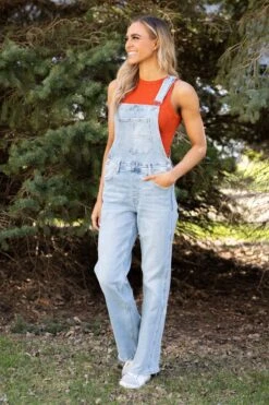 Risen Light Wash Wide Leg Overalls