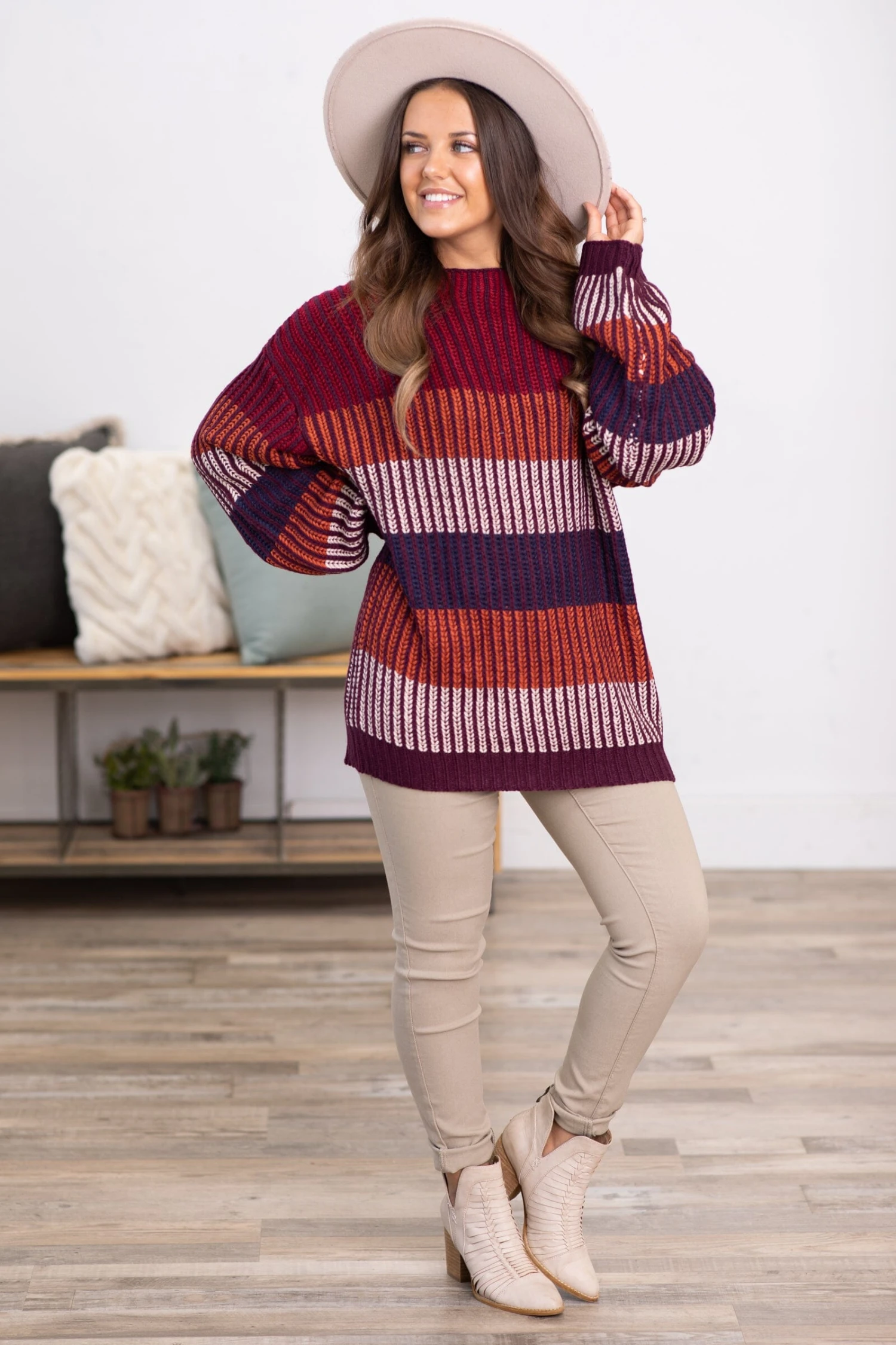 Eggplant Multicolor Ribbed Stripe Sweater - Image 3