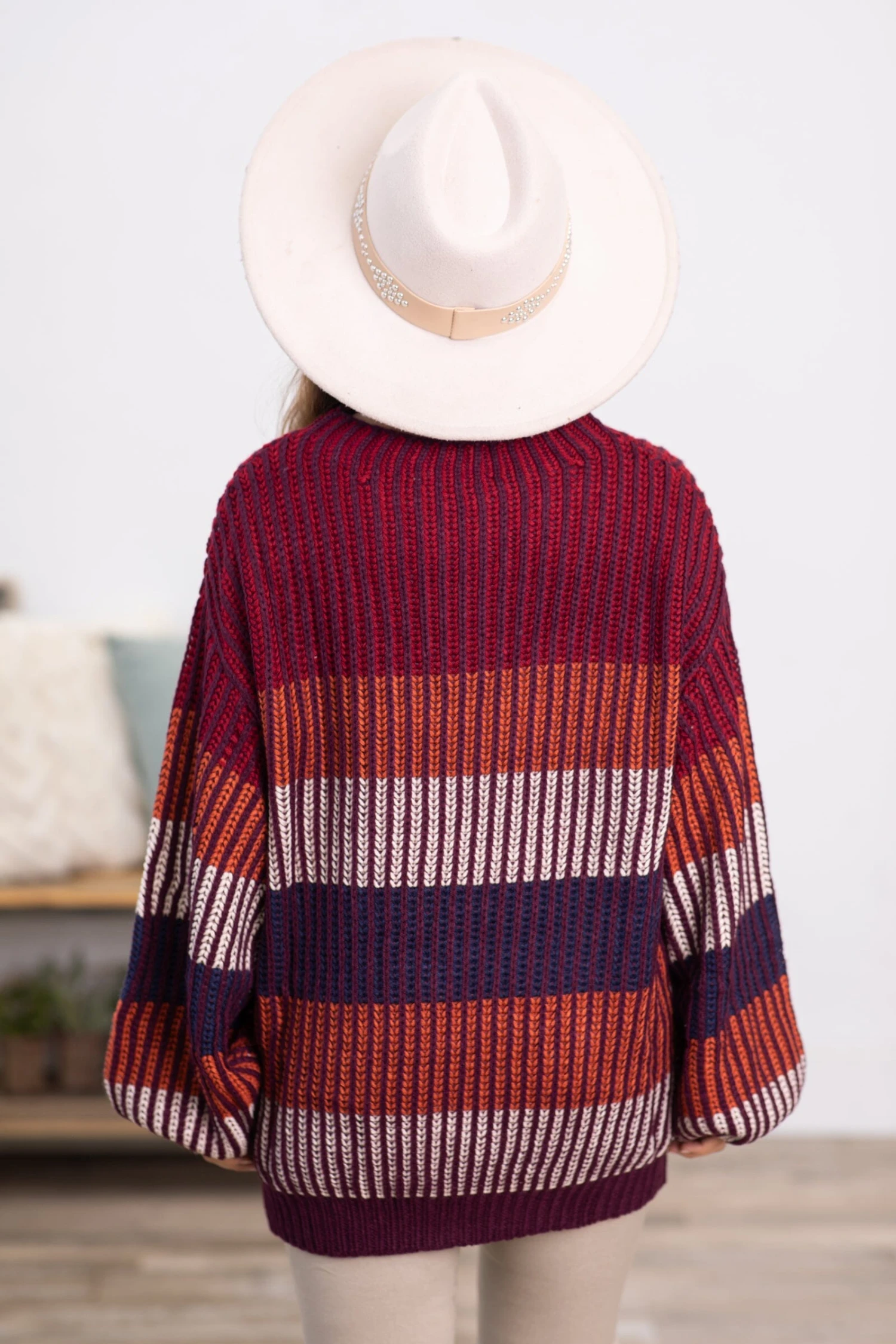 Eggplant Multicolor Ribbed Stripe Sweater - Image 4