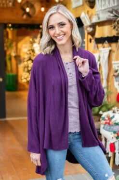 Purple Drop Shoulder Cardigan
