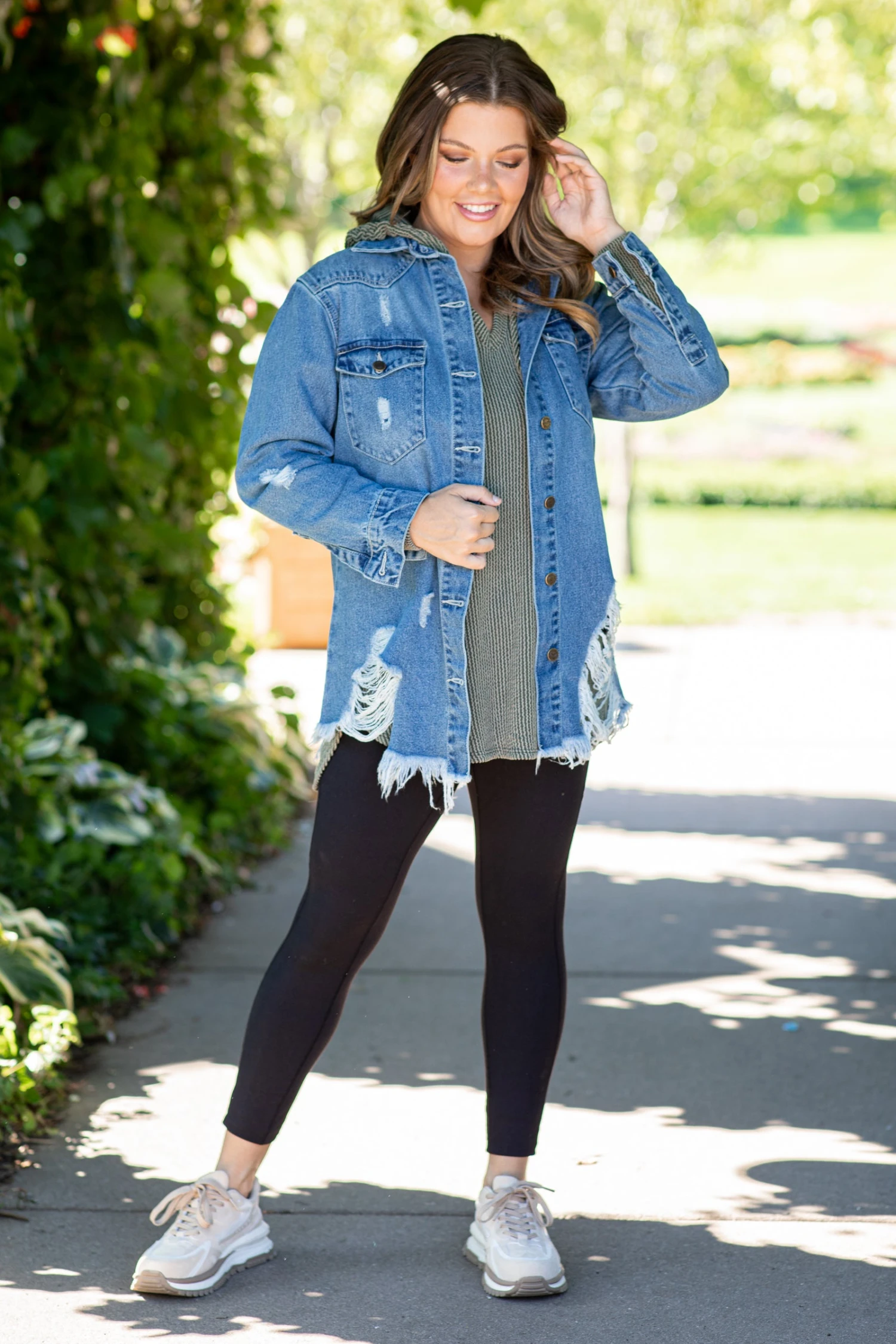 Medium Wash Frayed Hem Denim Jacket - Image 3