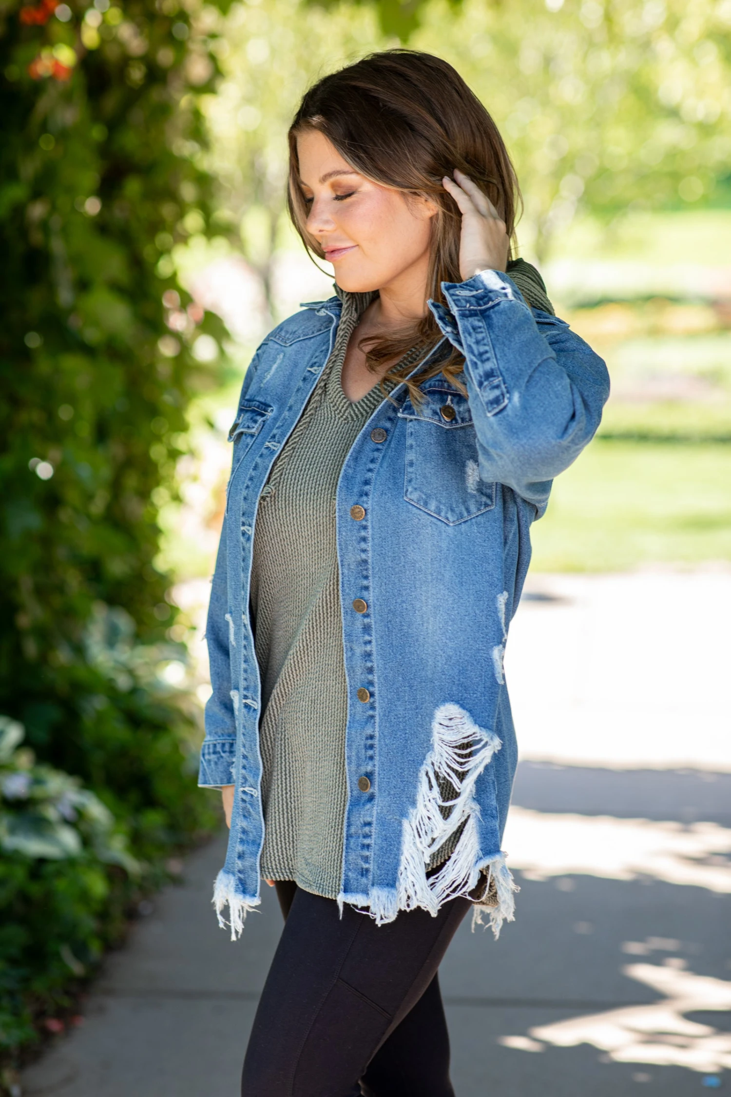 Medium Wash Frayed Hem Denim Jacket - Image 2