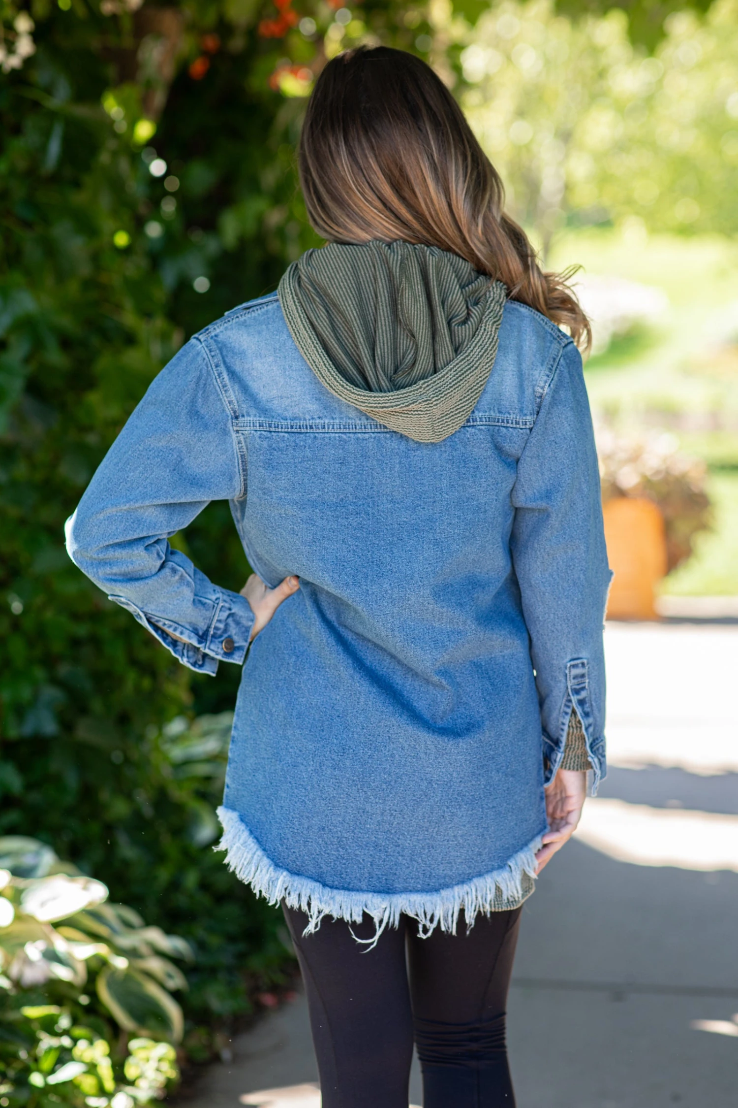 Medium Wash Frayed Hem Denim Jacket - Image 4