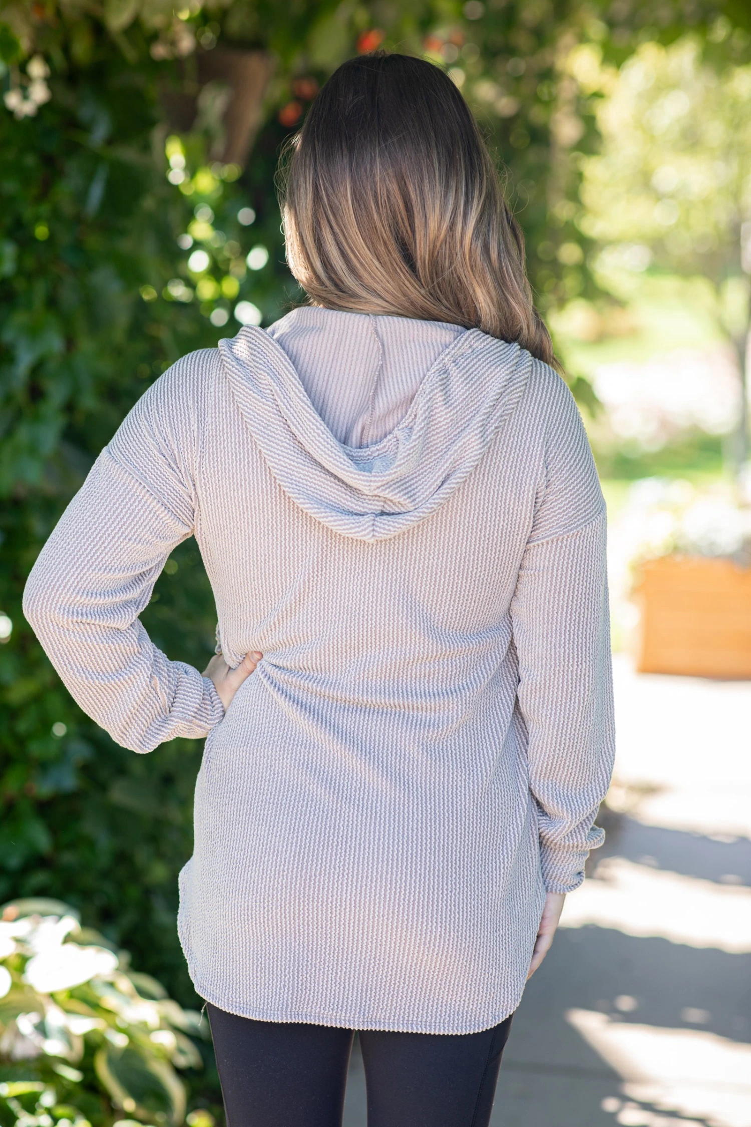 Mocha Ribbed Hooded Top - Image 4