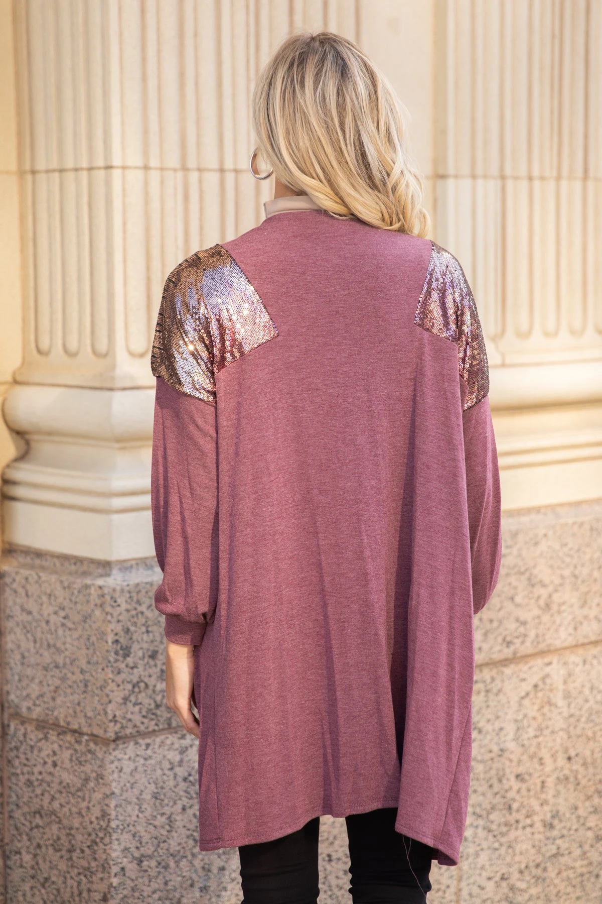 Mauve Cardigan With Sequin Shoulders - Image 4