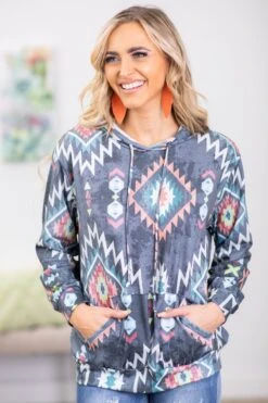 Steel Multicolor Aztec Print Hoodie