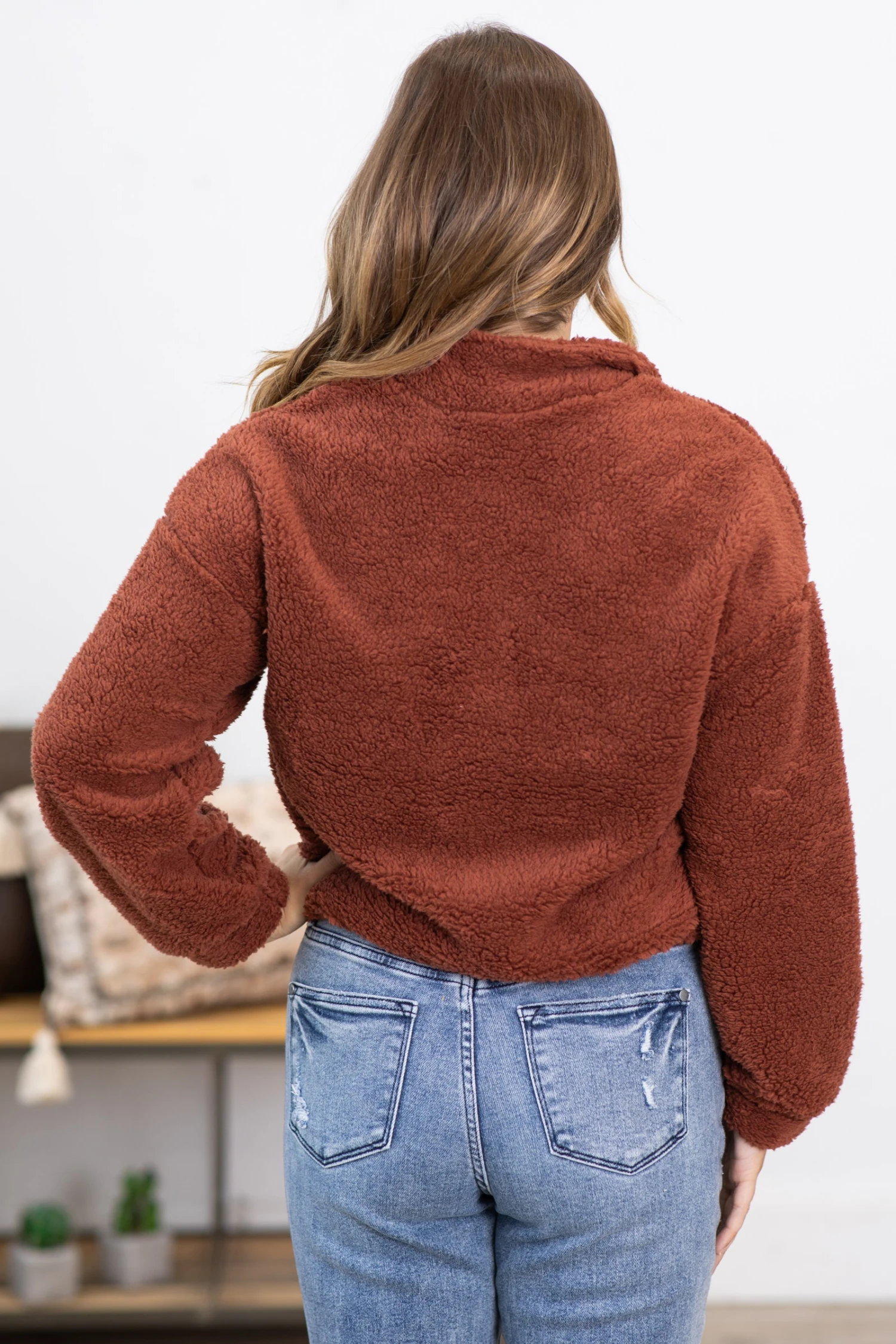 Rust 1/4 Zip Pullover With Pockets - Image 4