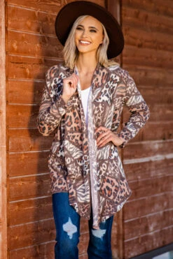 Brown Multicolor Multi Animal Print Cardigan