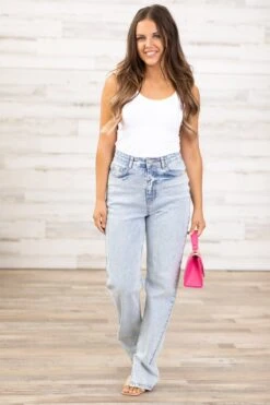 Daphne Light Wash Split Hem Slim Fit Jeans