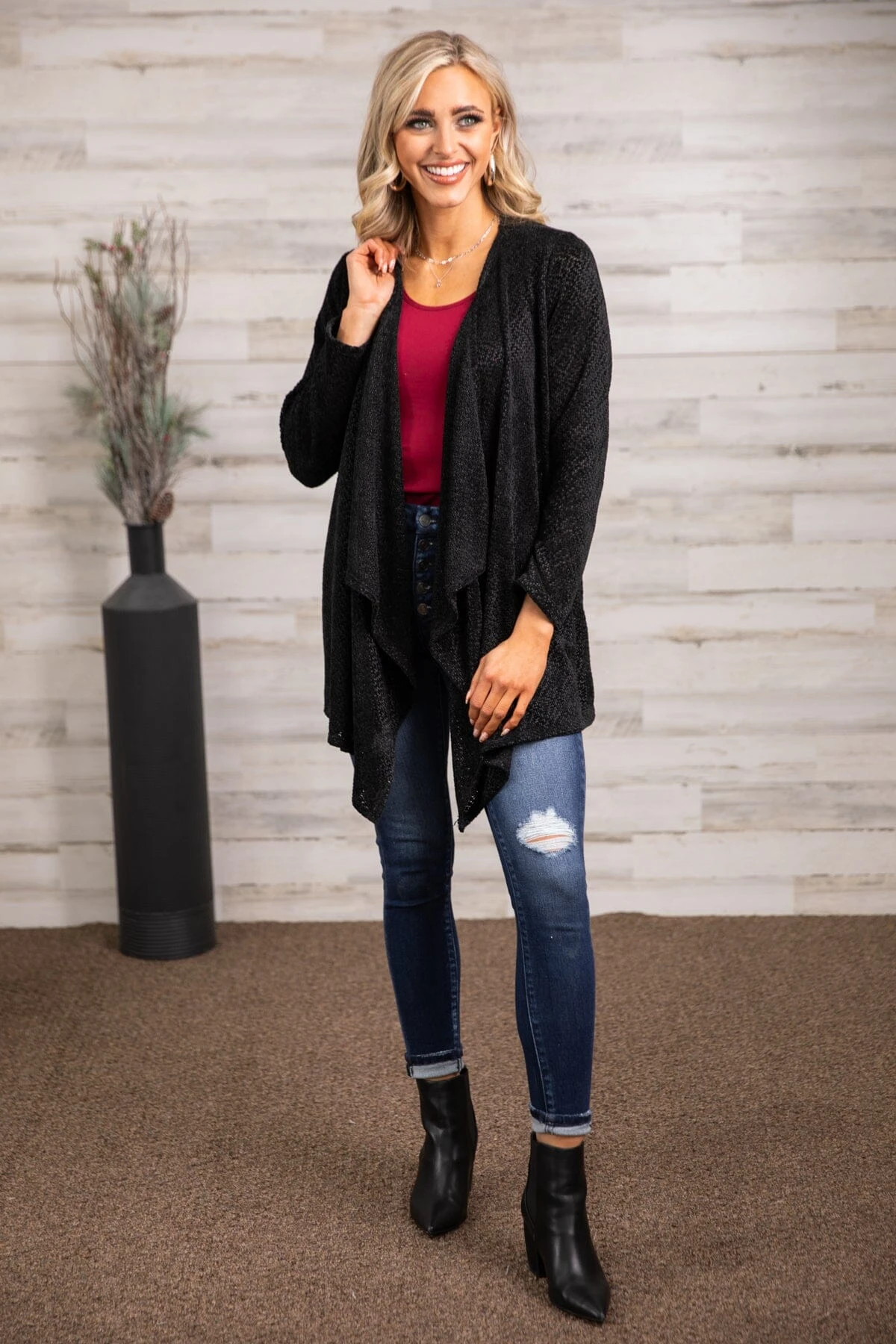 Vision Black Waterfall Front Cardigan - Image 2
