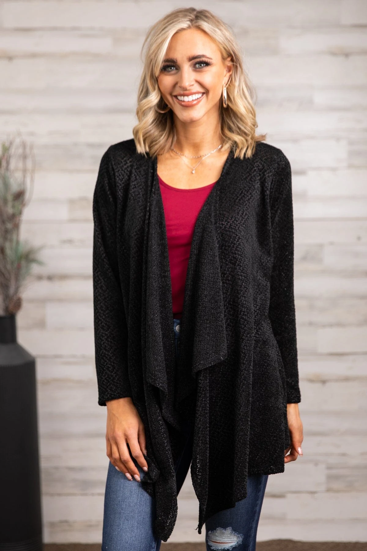 Vision Black Waterfall Front Cardigan