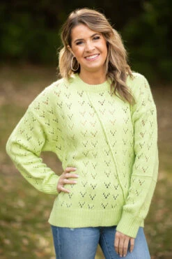 Neon Green Pointelle Sweater