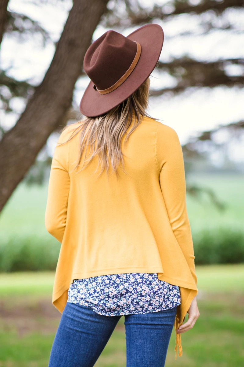 Mustard Fringe Trim Cardigan - Image 4